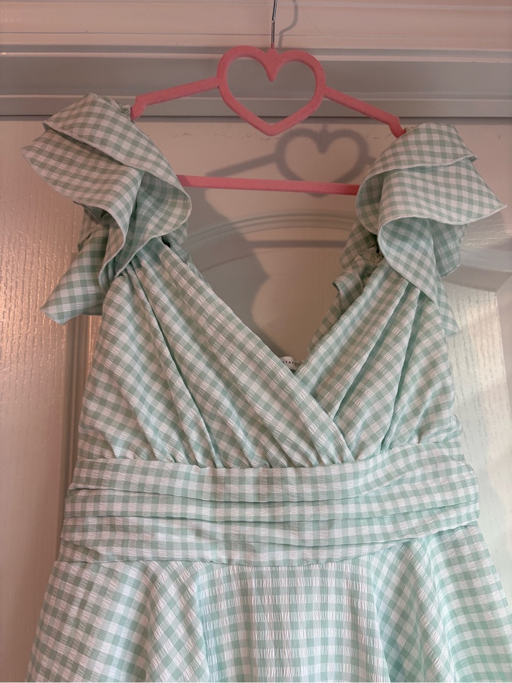 Altar'd State Mint Gingham Ruffle Romper - Picture 2 of 7